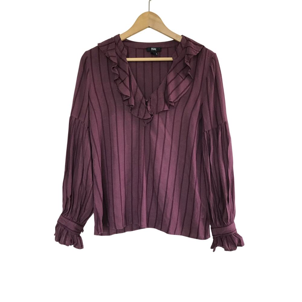 PAIGE wine burgundy purple tonal Russo ruffle long sleeve blouse top